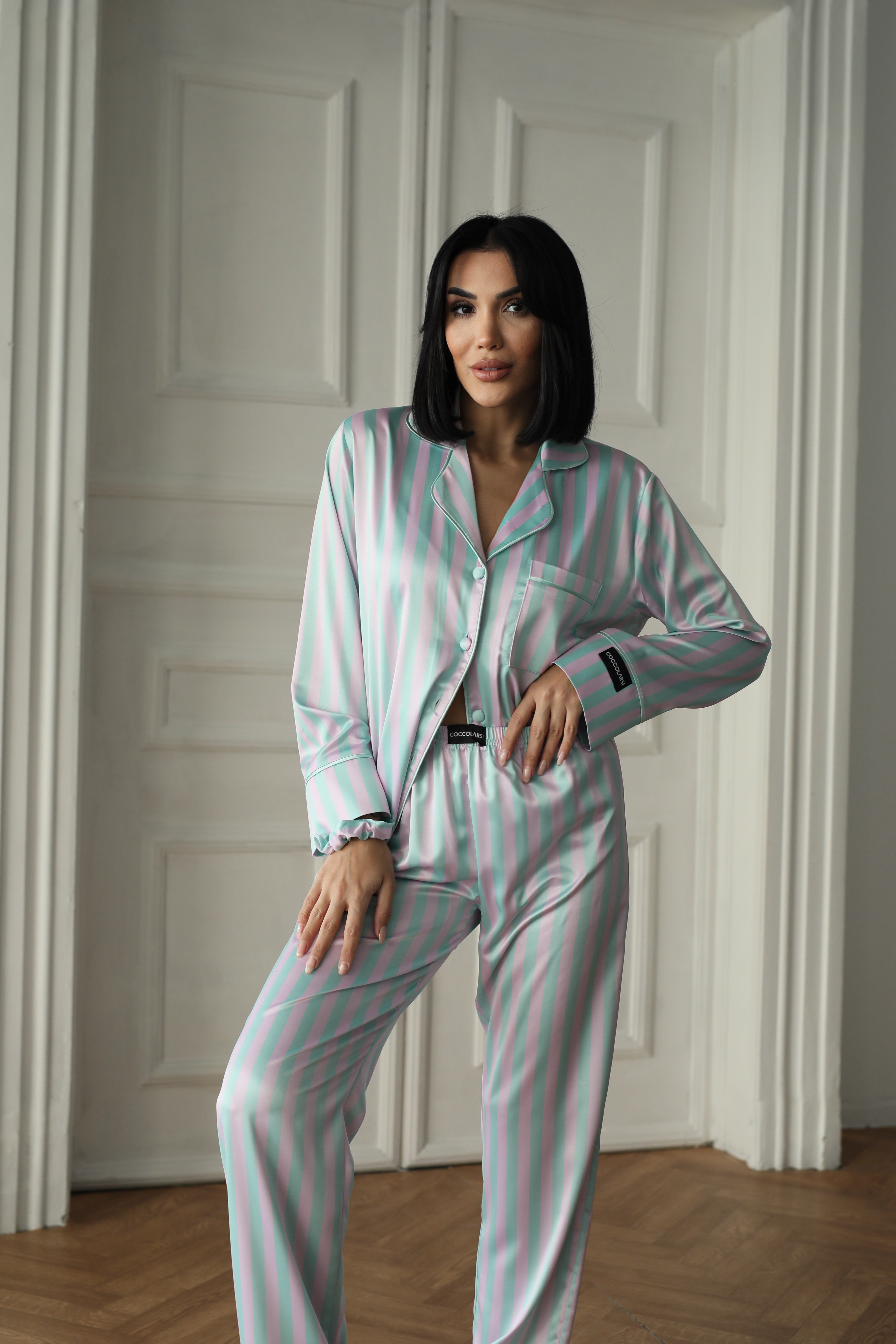 Celeste Striped Satin Loungewear
