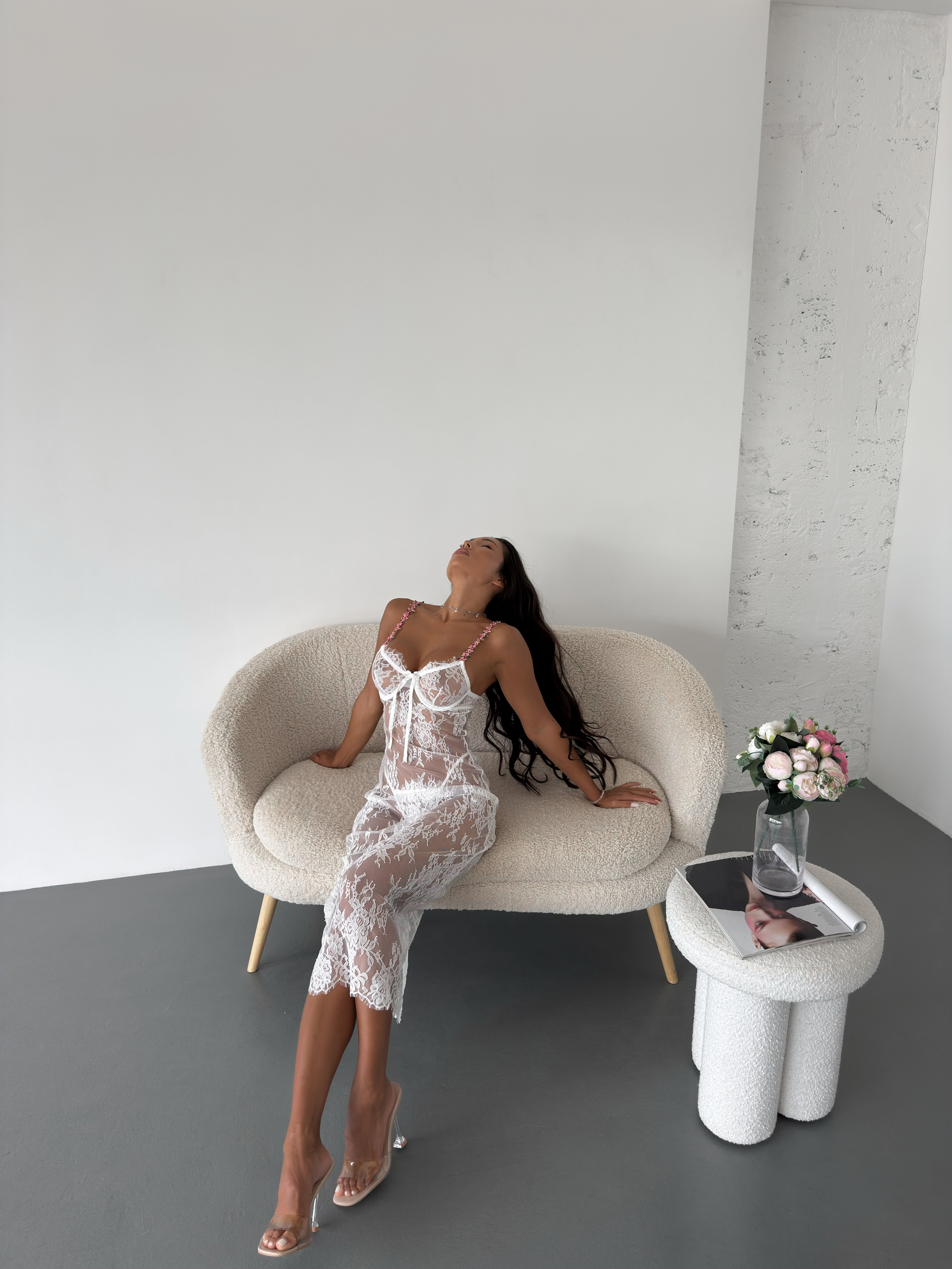 Blossom Lace Maxi Dress with Floral Strap Detailing