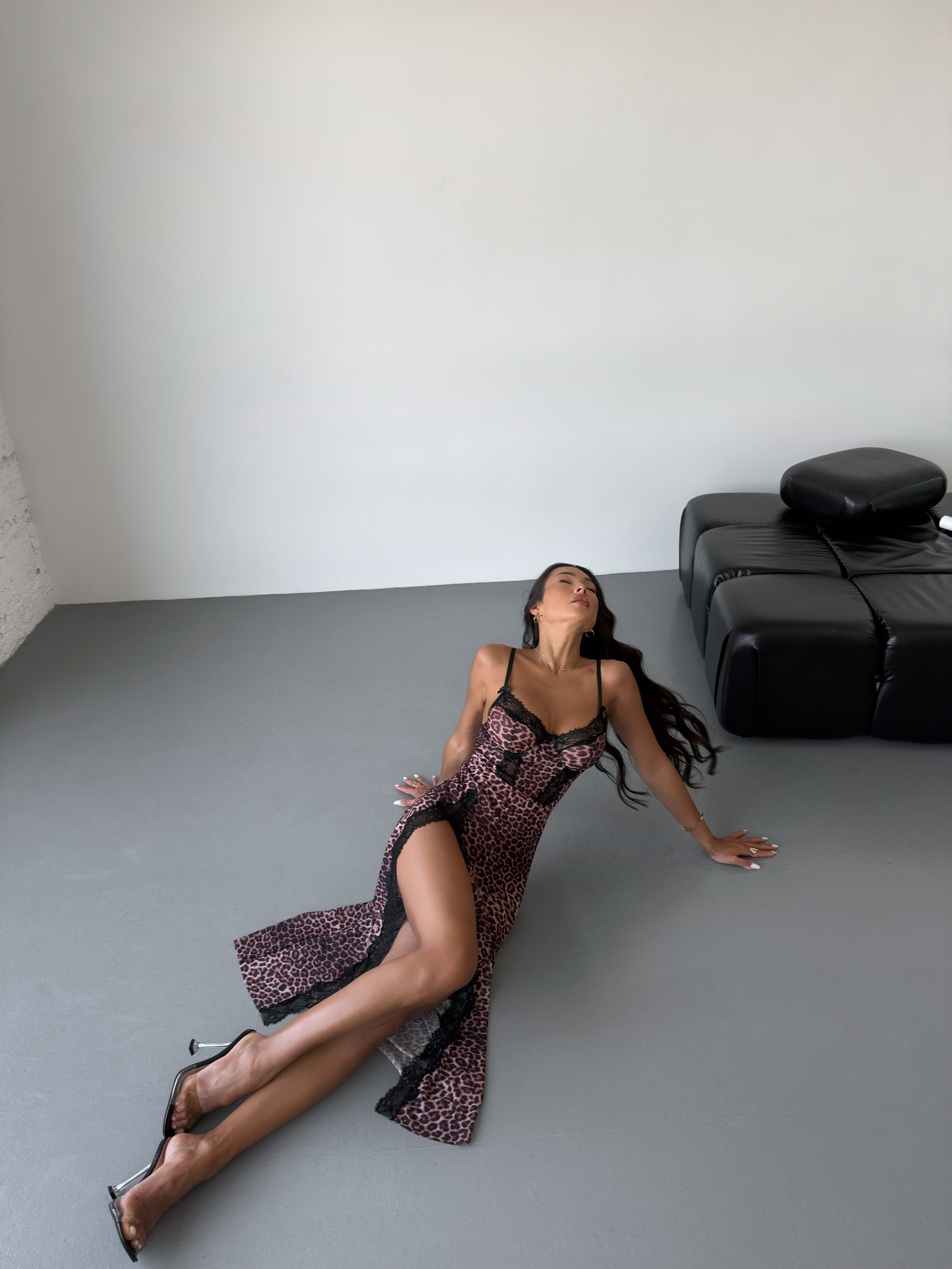 Seduction Leopard Print Corset Maxi Dress with Lace Trim