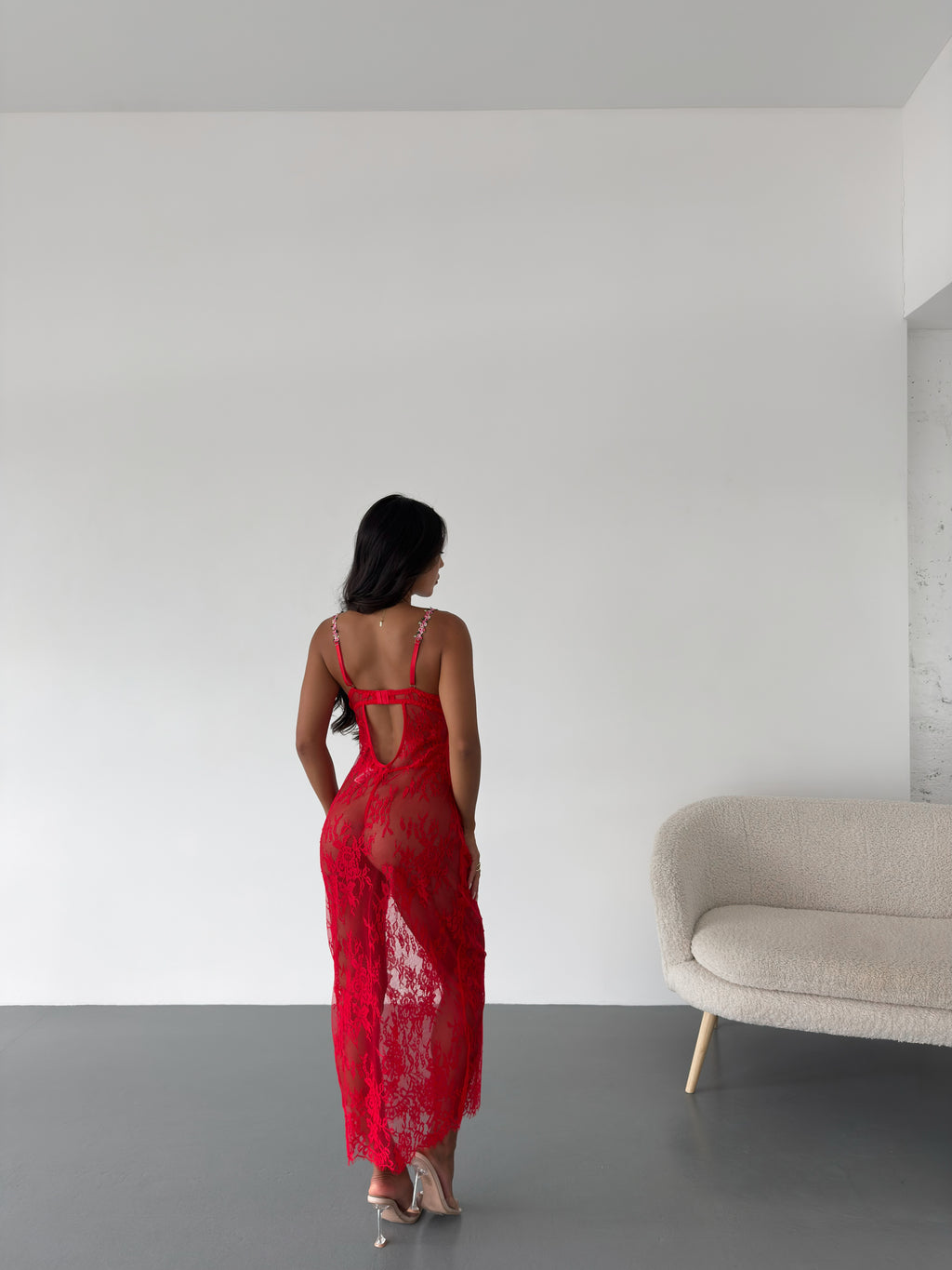 Blossom Lace Maxi Dress with Floral Strap Detailing