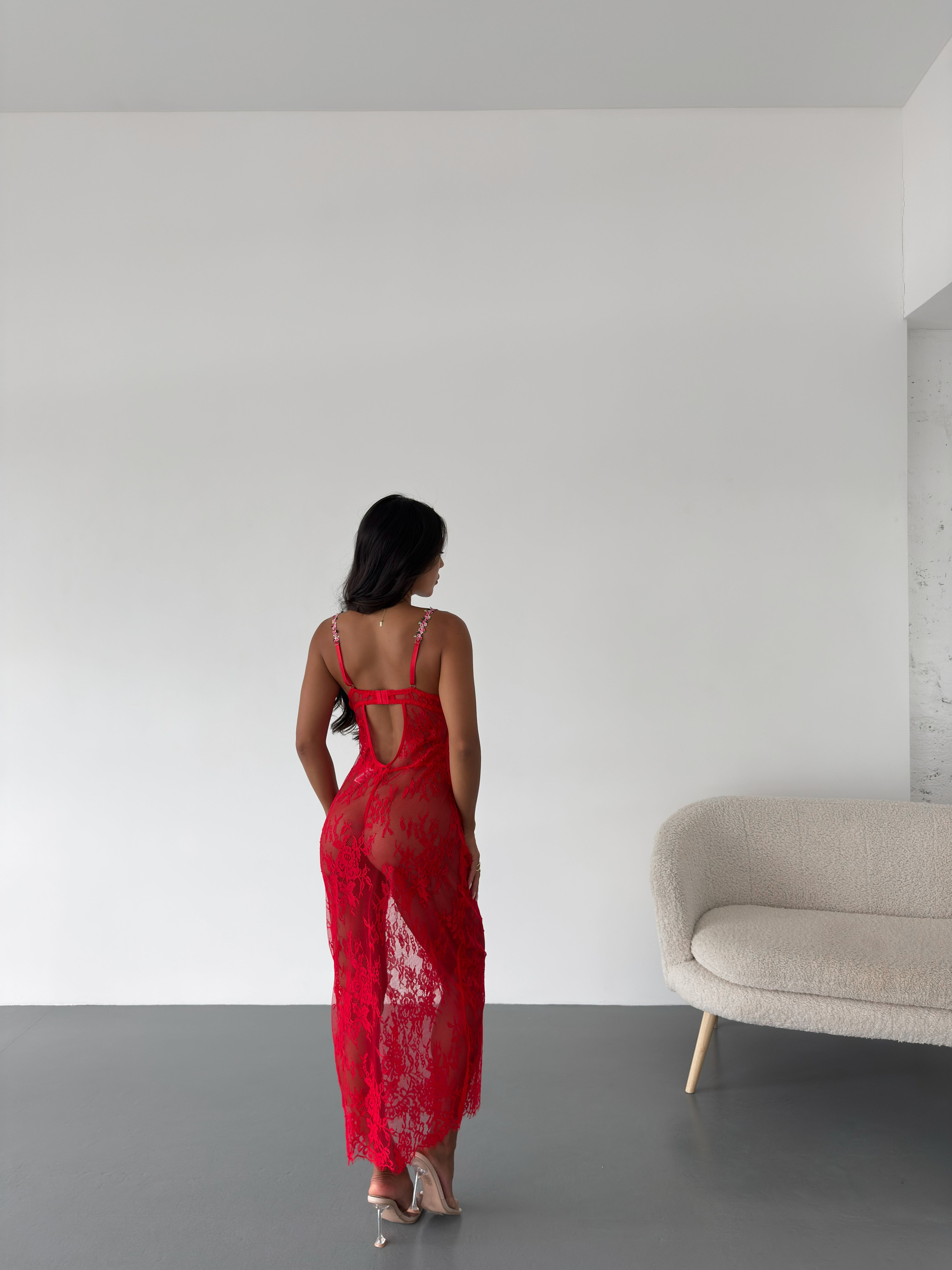 Blossom Lace Maxi Dress with Floral Strap Detailing
