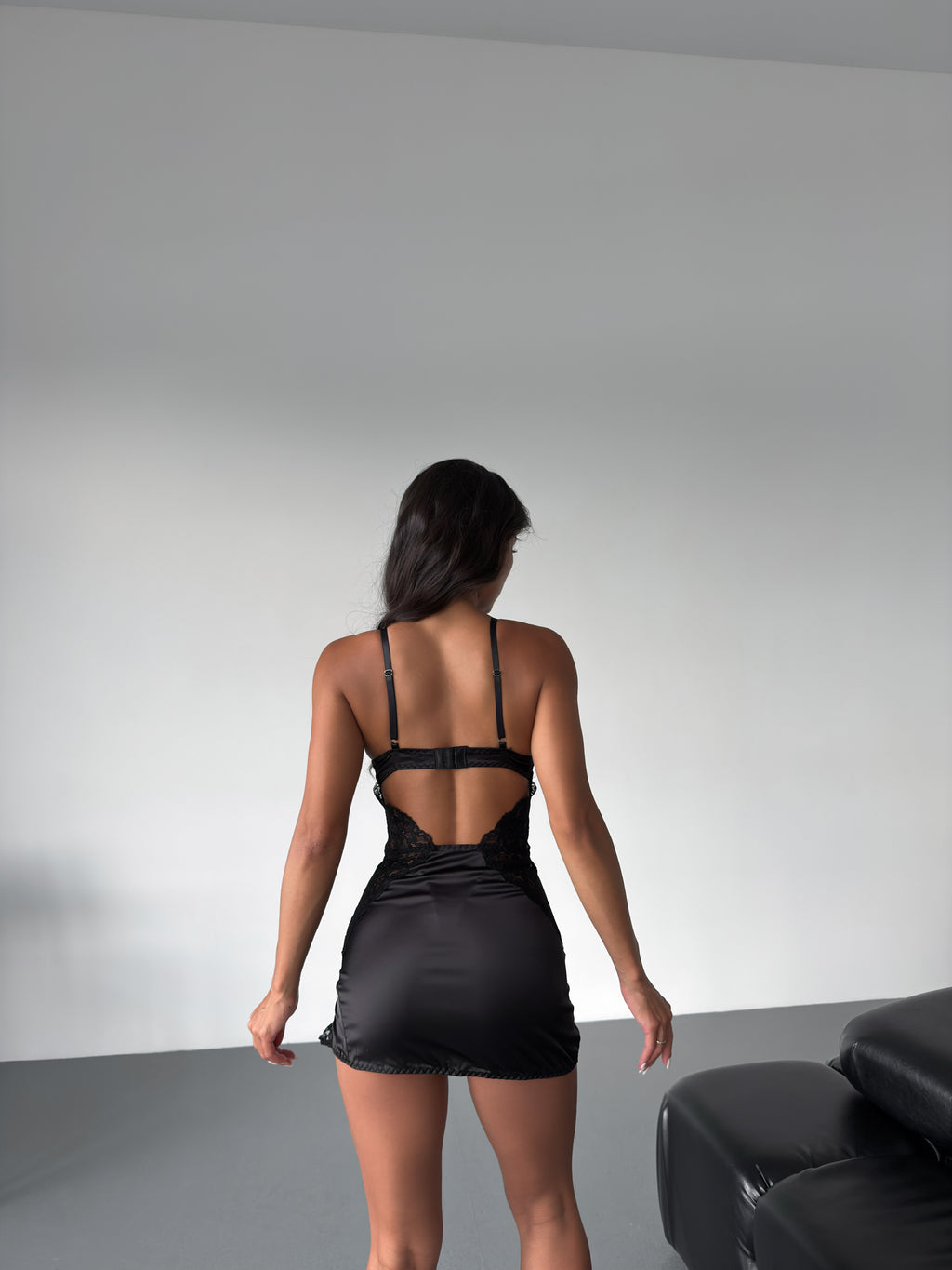Aurora Satin Lace Slip Dress with Cut-Out