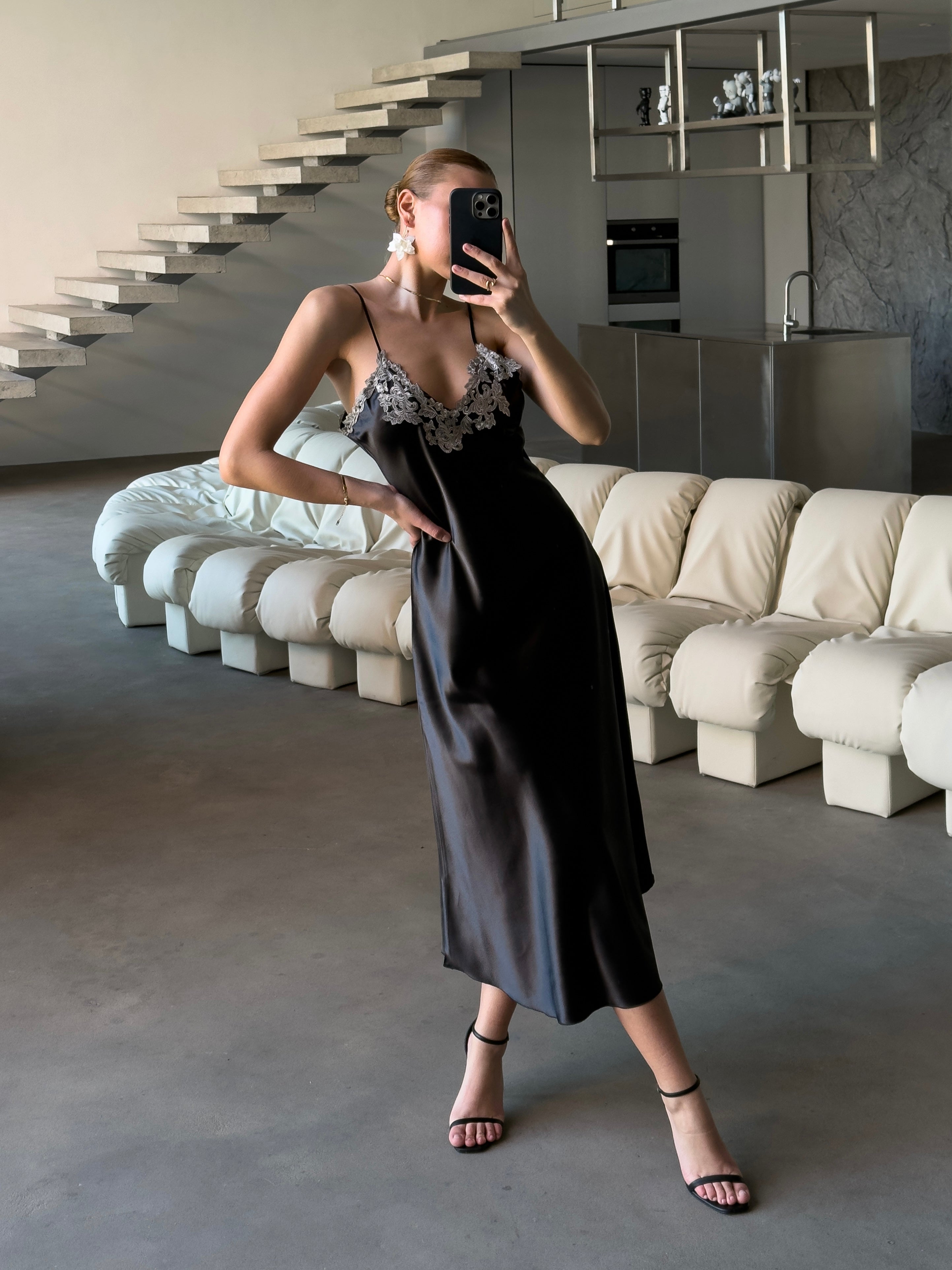 Rosaline Satin Robe & Embroidered Lace Slip Dress Set