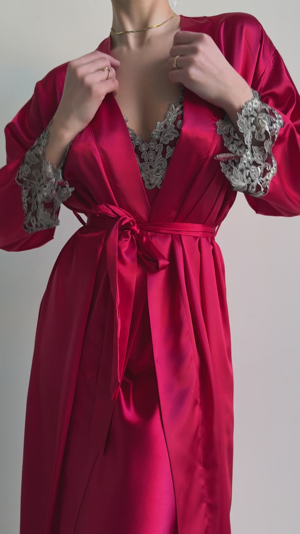 Rosaline Satin Robe & Embroidered Lace Slip Dress Set