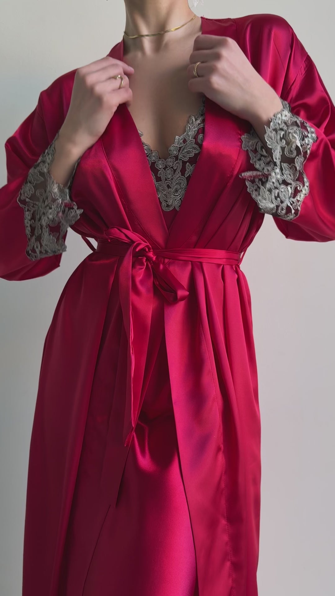 Rosaline Satin Robe & Embroidered Lace Slip Dress Set
