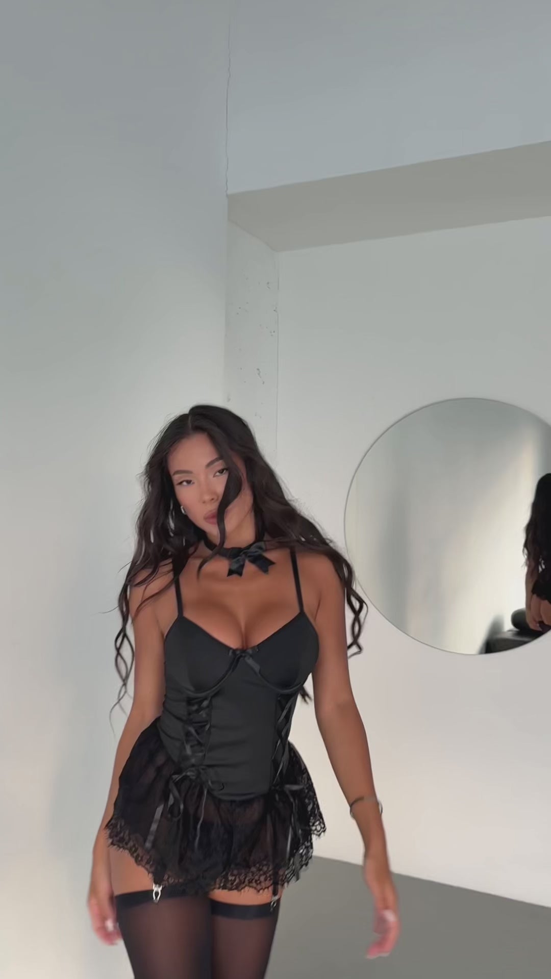 Noir Desire Lace-Up Corset Lingerie Set