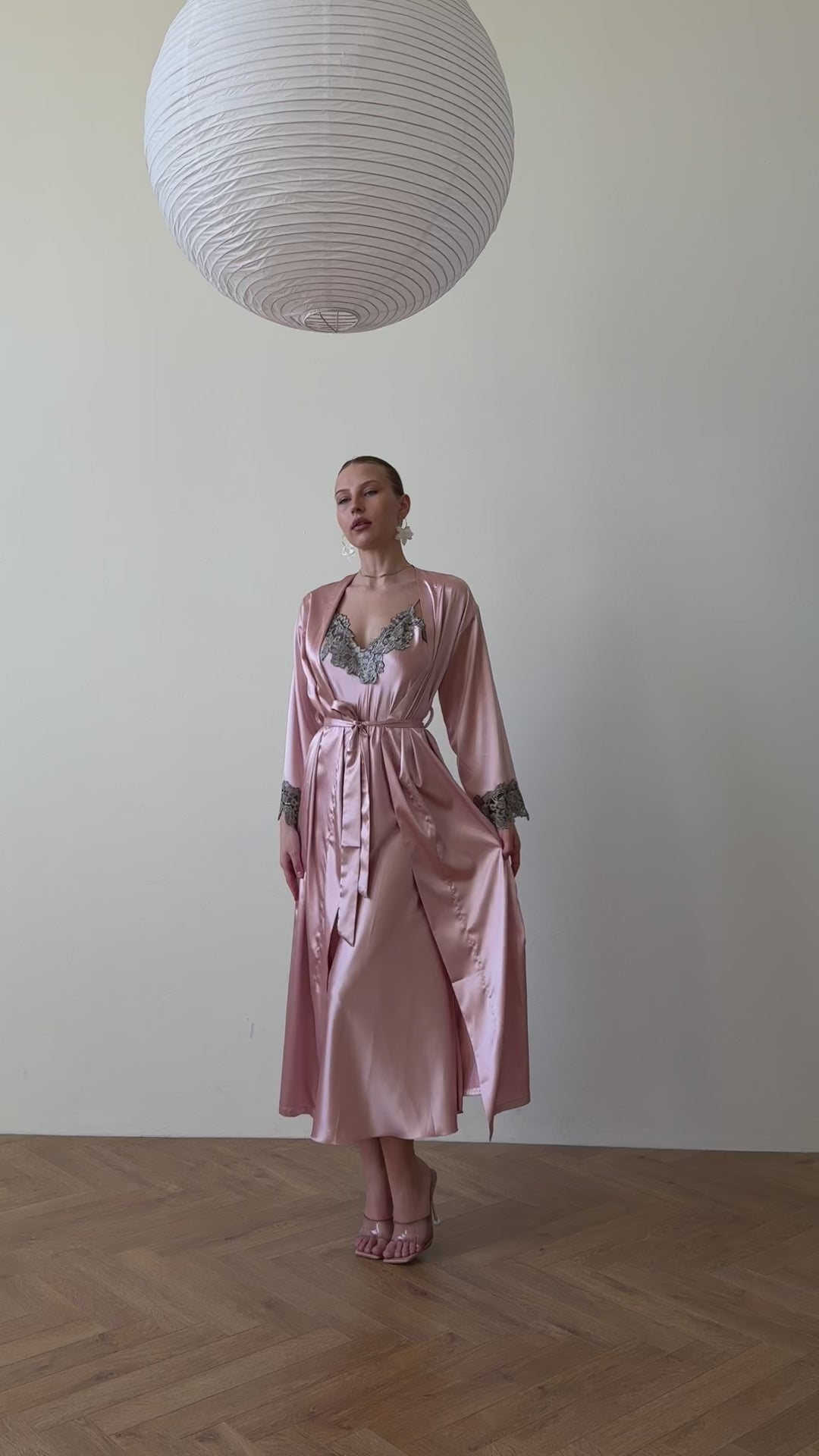 Rosaline Satin Robe & Embroidered Lace Slip Dress Set