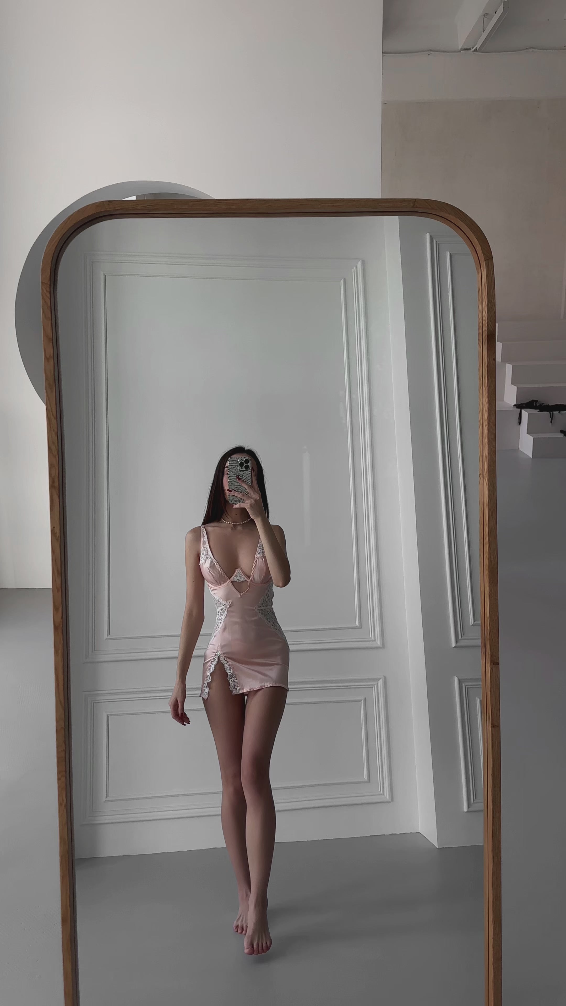 Aurora Satin Lace Slip Dress with Cut-Out